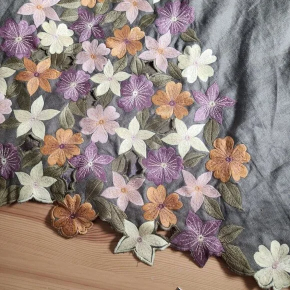 Green Floral Emboirdered Midi Dress Fairy Goblincore Whimsical Artsy Sleeveles S - Picture 9 of 12